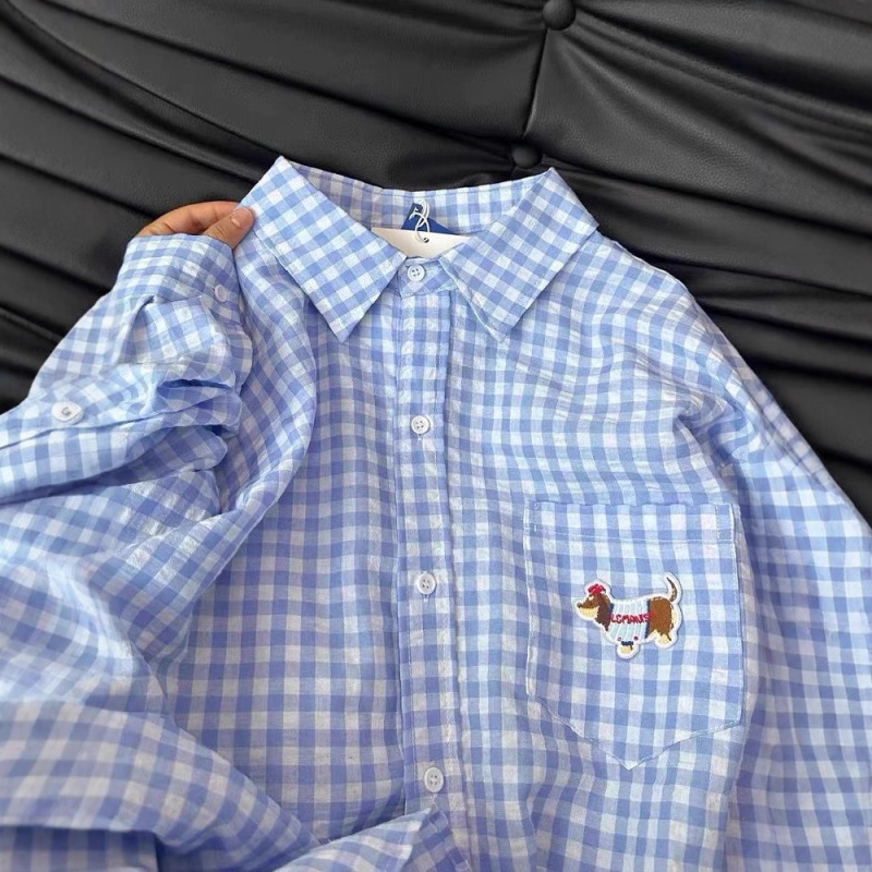 Blue Dachshund Plaid Sunscreen Shirt Summer American Retro Plaid Shirt High-End Youth Jacket