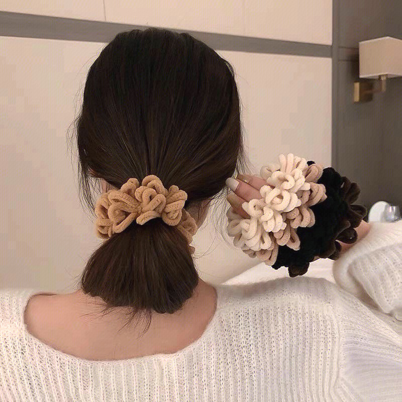 Kopfseil Plüsch Dickdarm Scrunchie Einfaches Haar-Accessoires Duttkopf Advanced Sense Großes hochelastisches Lederband Kopfbedeckung_voghion.com