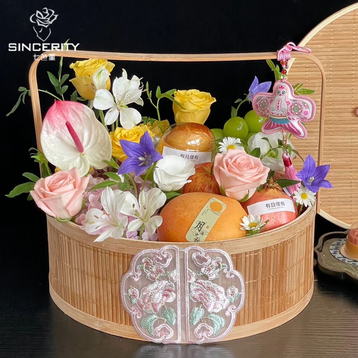 Cestas de flores de madera de flores de mano de flores de siete colores de cordier de flores de mediados de otoño de flores de mano de flores de paquetes de floristas