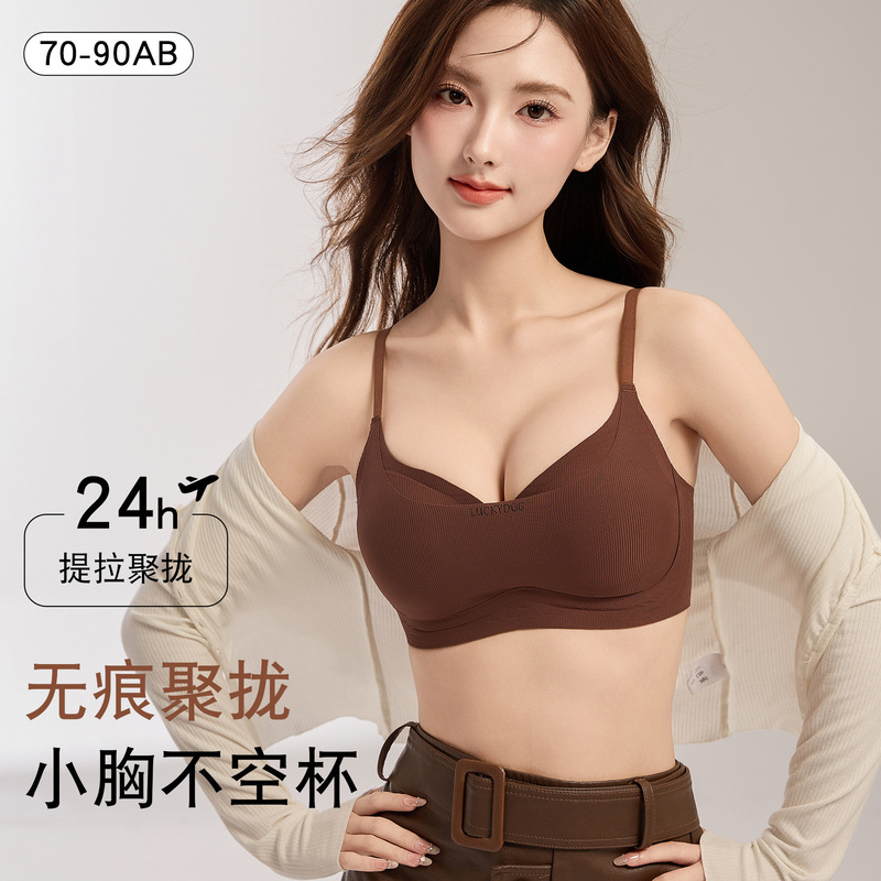 Seamless Underwear Autumn and Winter New Push-Up Integrated Fixed Cup Strap Beautiful Back Cross Anti-Light Bra