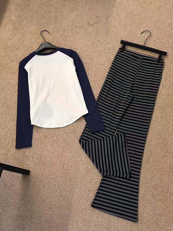 高品质~25秋季新品素家休闲宽松设计感磨毛百搭长袖T恤女两件套|undefined