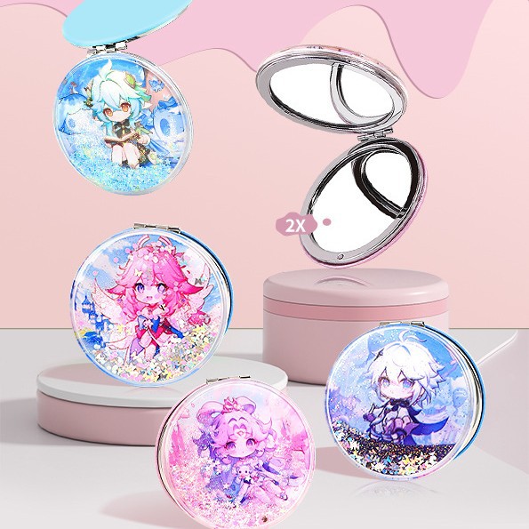 Espejo de maquillaje redondo con arena líquida, moderno y creativo, espejo compacto portátil, espejo de belleza con diseño de arena líquida.