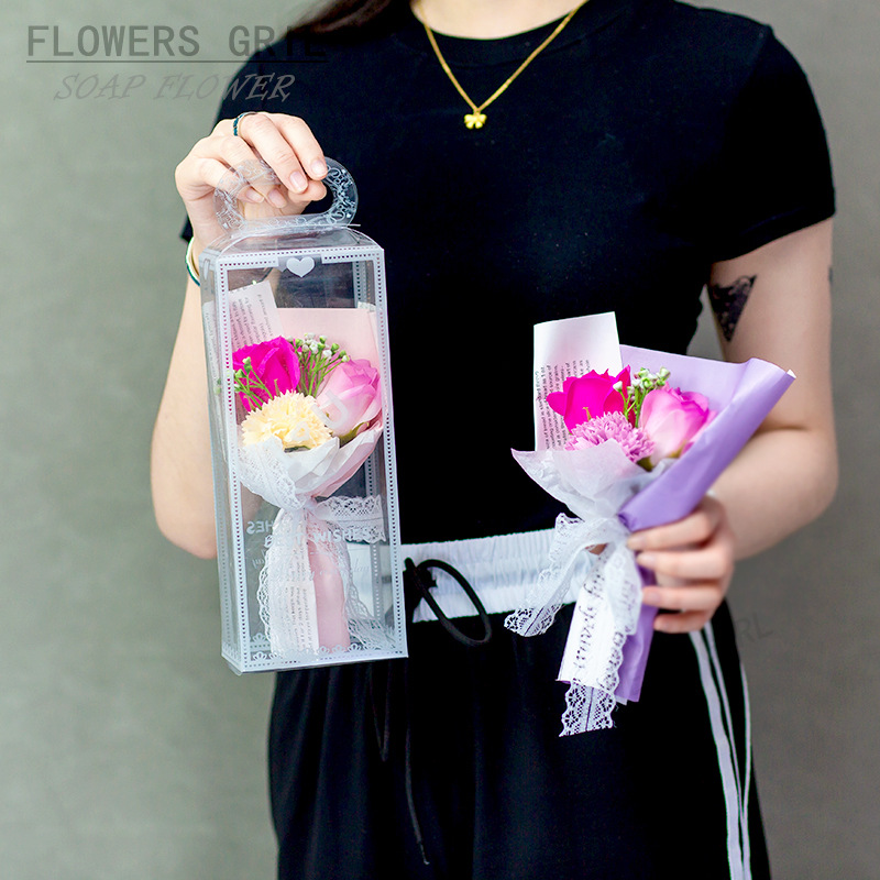 Rosa Eterna Día de San Valentín, Caja de Regalo con Flor de Jabón y Corazón Transparente