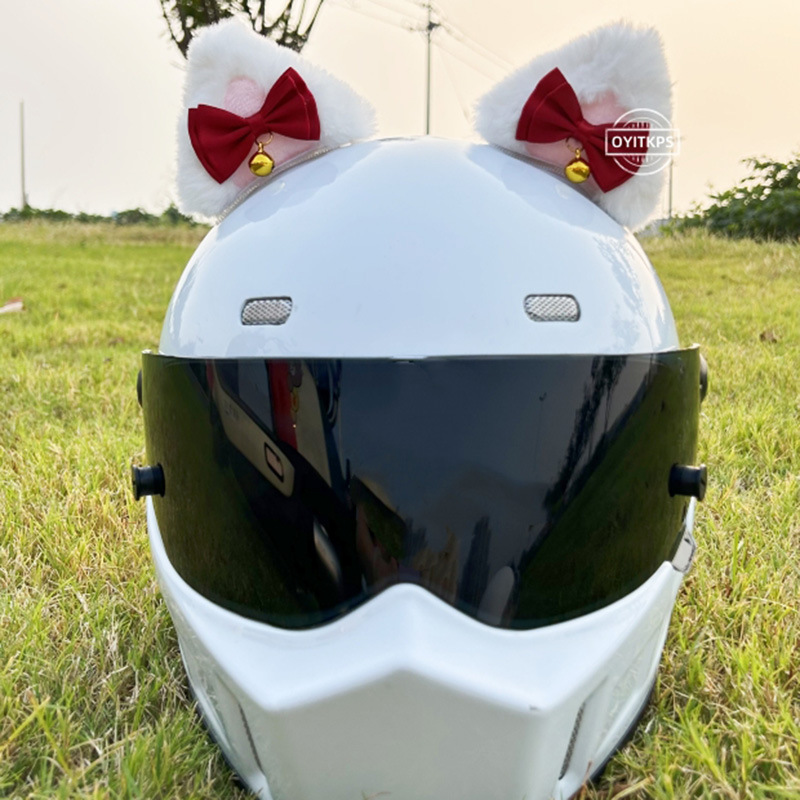 Motuoche Motorcycle Helmet Decoration Cat Ears (Auto Parts and Accessories) - red