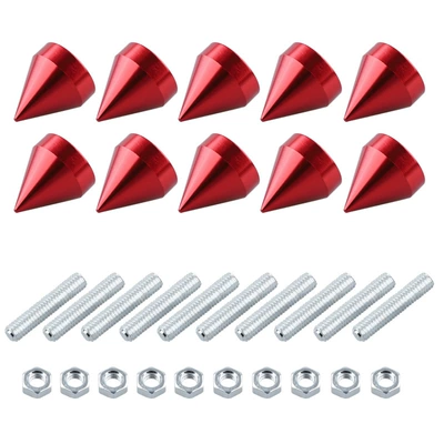 Car M6 Screws, Car License Plate Frame, 10 Pieces of Aluminum Alloy Pointed Nuts, Car License Plate Frame Fixing Screws (License plate holder/license plate holder) - 10-pack-red