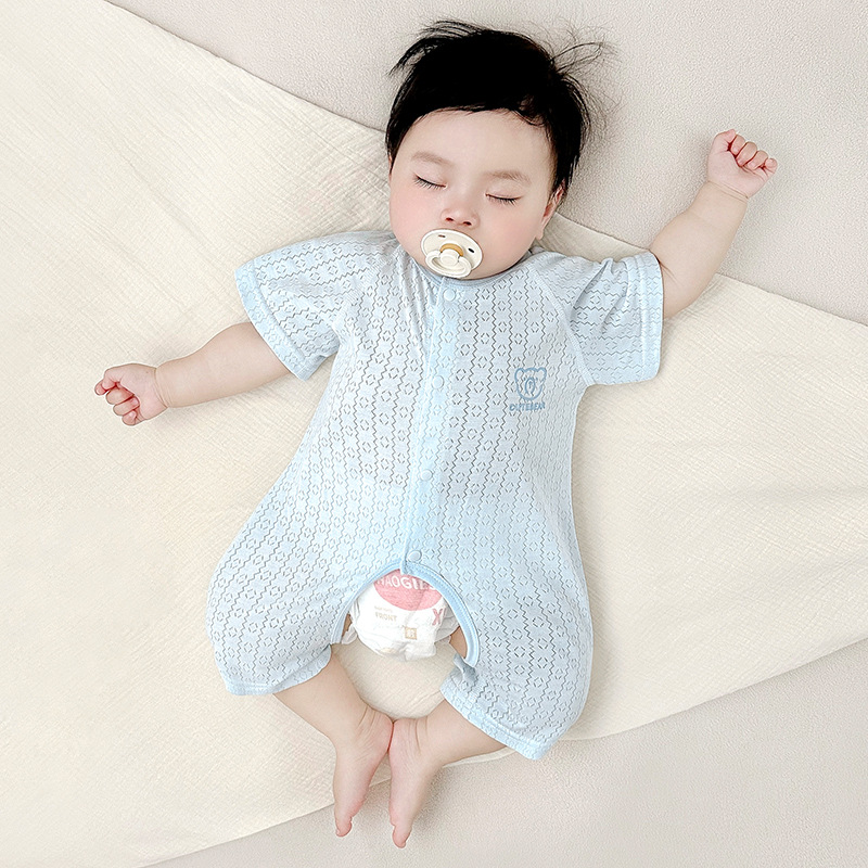 Baby overcoat de verano bebé delgado mangas cortas abertura entrepierna ropa de verano para niños niñas y niños pequeños pijamas ropa de recién nacidos
