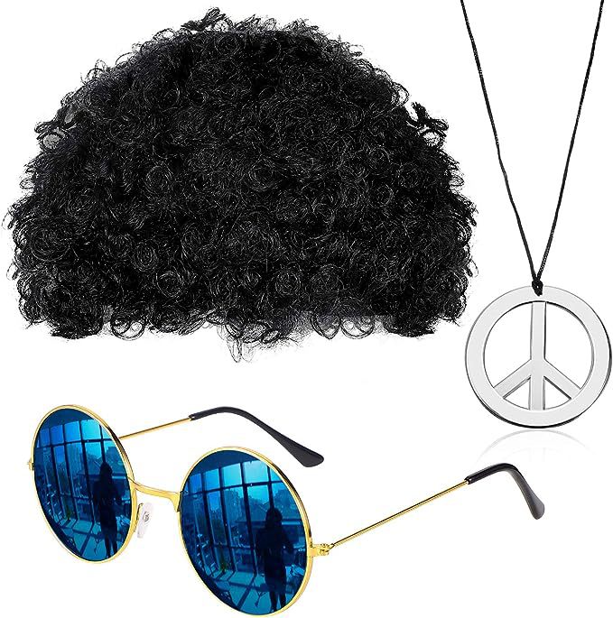 Accesorios de vestir hippies de la década de 1960, diadema de girasol, gafas redondas, conjunto de aretes de collar de talismán de paz