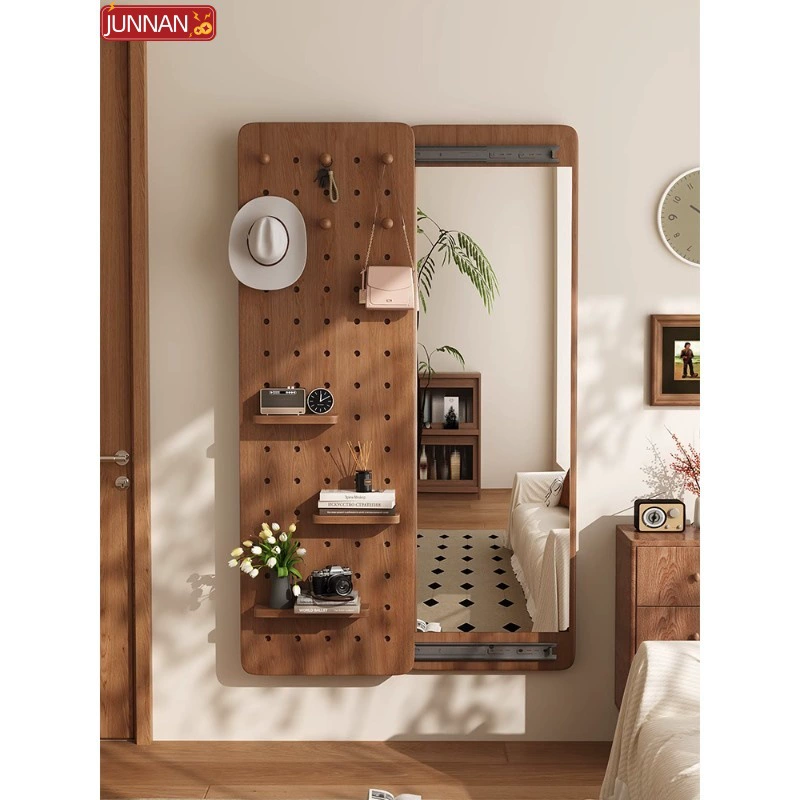 Зеркало для туалетного столика из перфорированной доски из цельного дерева, настенное зеркало в полный рост со скрытой конструкцией, зеркало для дома в спальне, встроенное входное зеркало