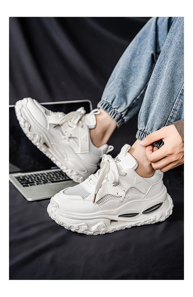 Giày thể thao nam sneaker lưới thoáng khí đế cao su đúc phun, gót thấp 1–3 cm — YC512 màu trắng, YC512 màu đen chi tiết 8