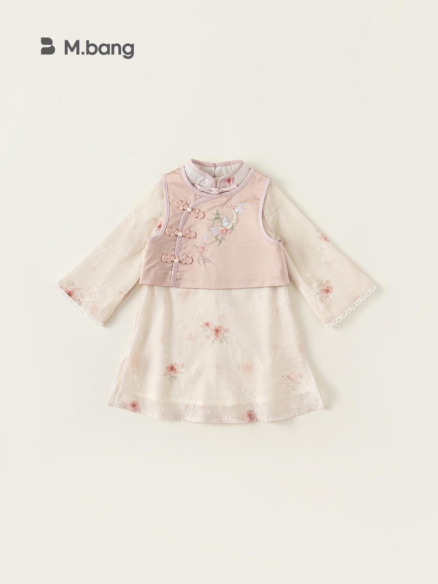 Yubao ropa para niños ropa de primavera y otoño ropa de niños chaleco de caballo cheongsam falda estilo antiguo dos juegos de ropa china