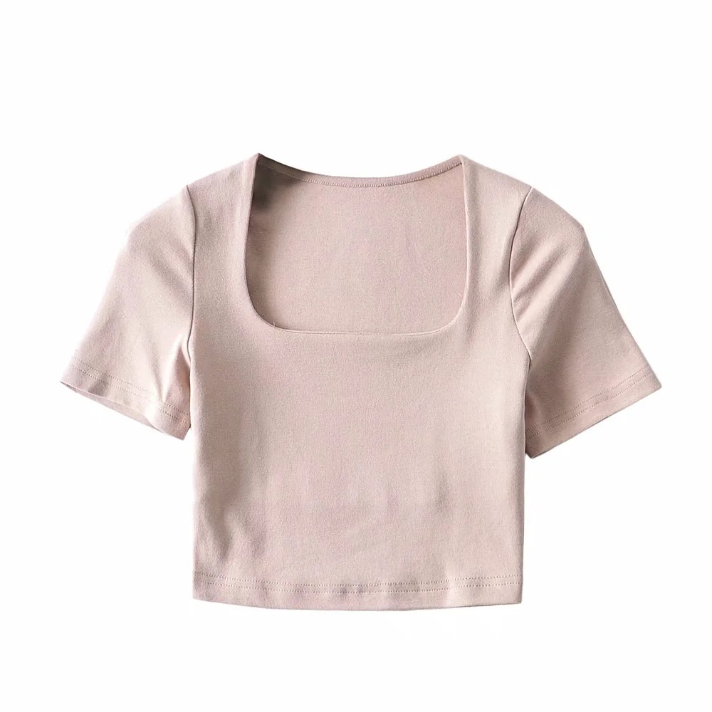 elastic square collar short sleeve T-shirt  NSAC50846