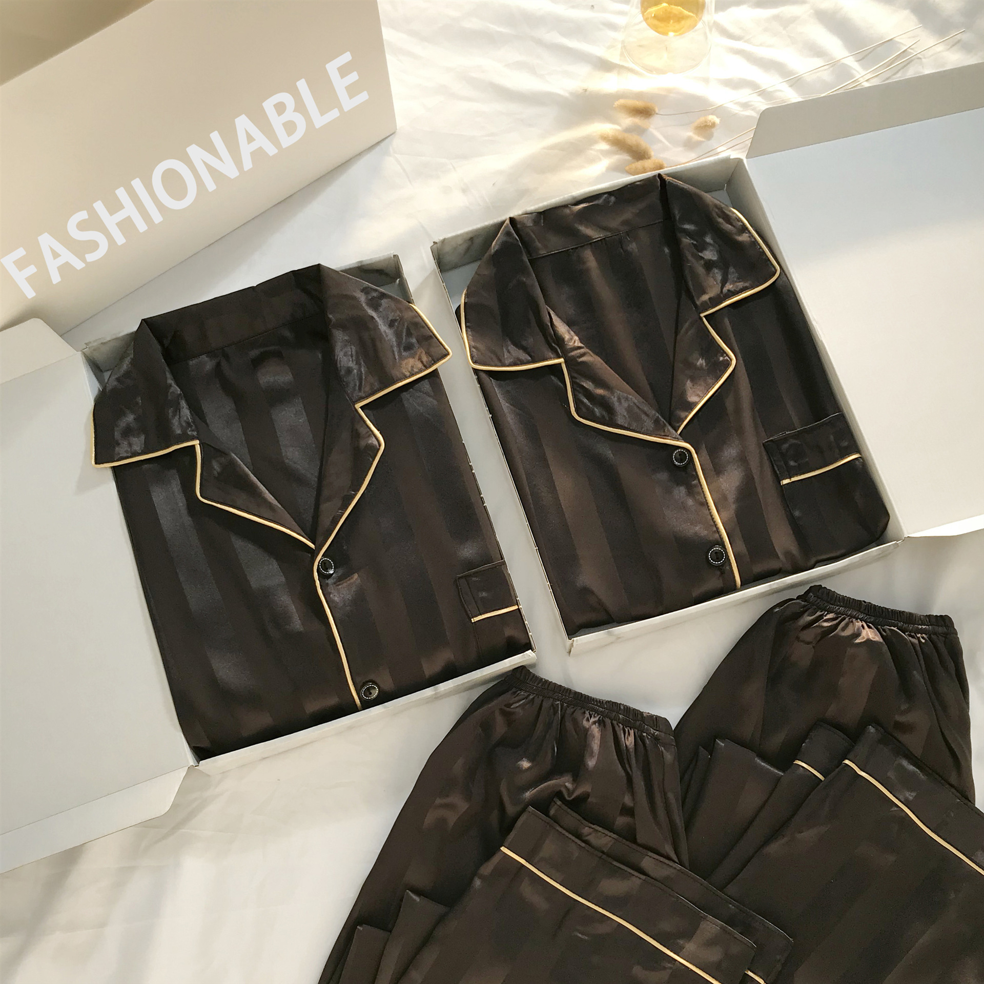 Pijamas de pareja para mujer en primavera y otoño, ropa de dormir de seda de manga larga para hombre, nueva colección 2025, tallas grandes.