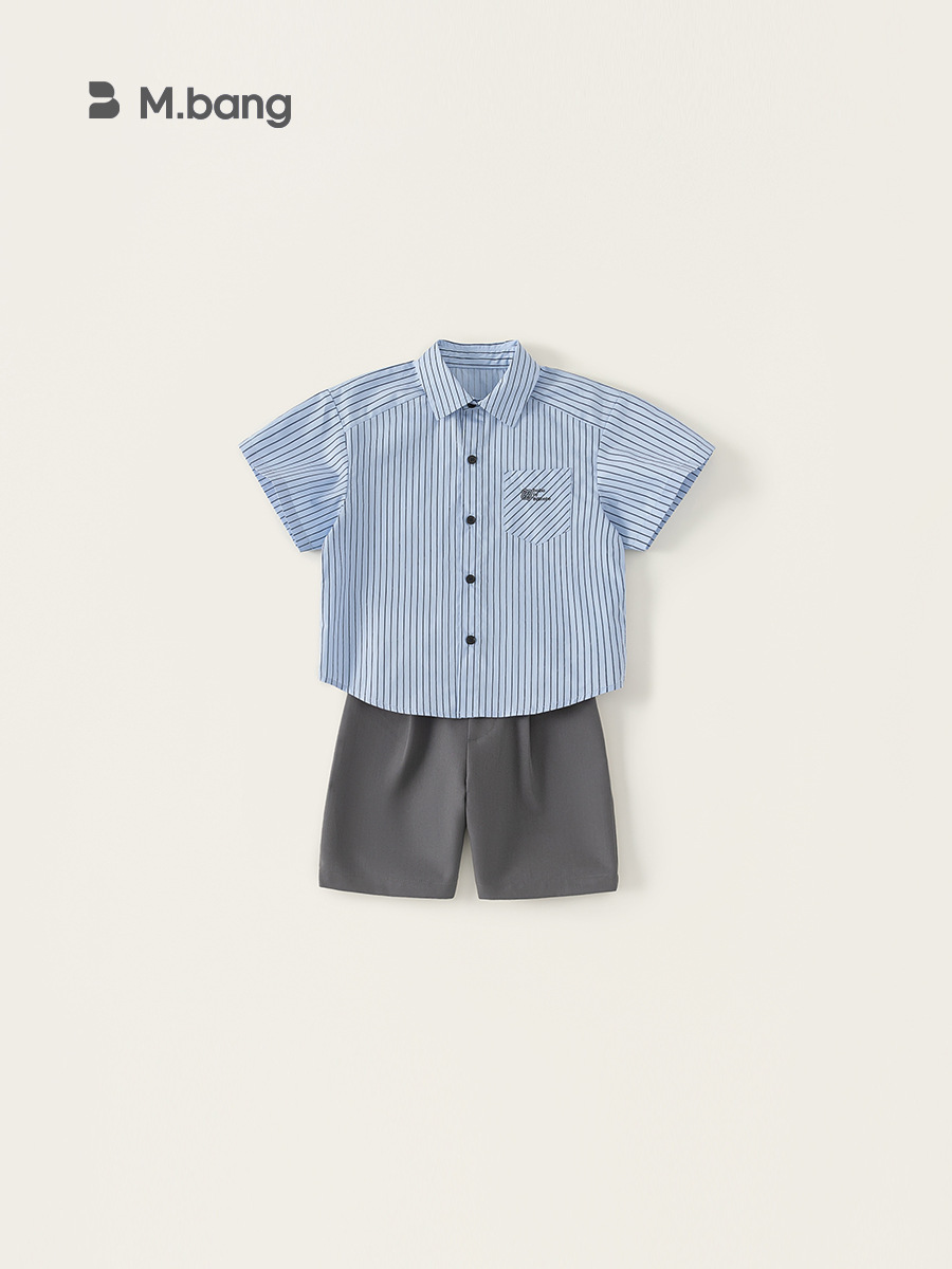 Youbao ropa para niños verano nuevo estilo traje de ropa para niños simple camisa a rayas casual pantalones cortos casuales de dos piezas