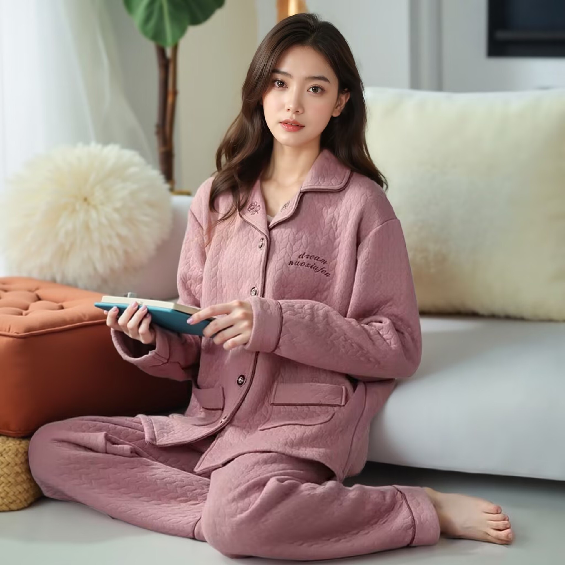 Otoño e invierno sándwich pijamas 100% algodón de las mujeres engrosada delgada acolchada extra grande aire de algodón ropa para el hogar de mediana edad y ancianos