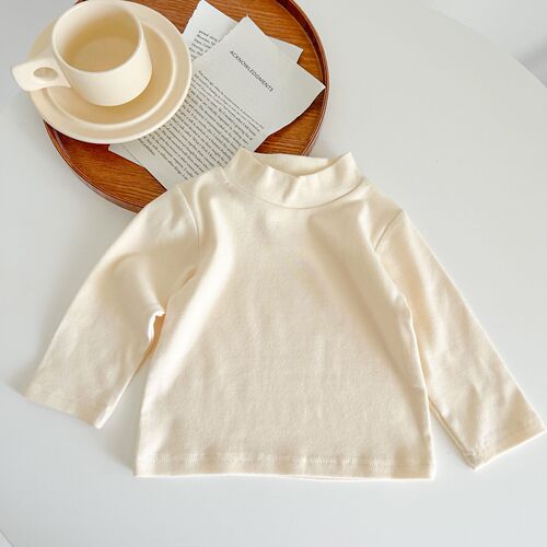 Infant T-shirt Spring and Autumn 2024 Infant and toddler baby clothes simple cotton long-sleeved top half collar solid color bottoming shirt