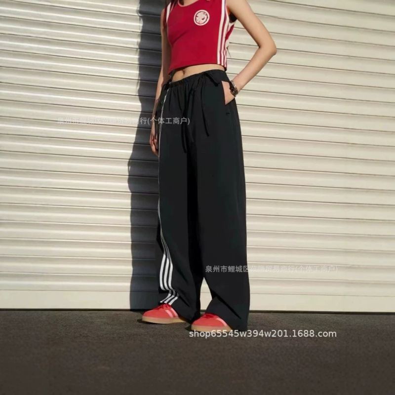 Trendy brand cross-border fashion casual loose straight-leg pants, new spring and autumn simple versatile side-striped women's sports pants Trendy brand cross-border fashion casual loose straight-leg pants, new spring and autumn simple versatile side-striped women's sports pants