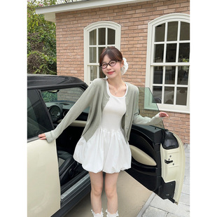 Fat Qiqi plus size Ballet-style Sleeveless Vest dress Slim-fit Slimming Floral Cotton Dress Solid Color Cardigan Two-piece Set