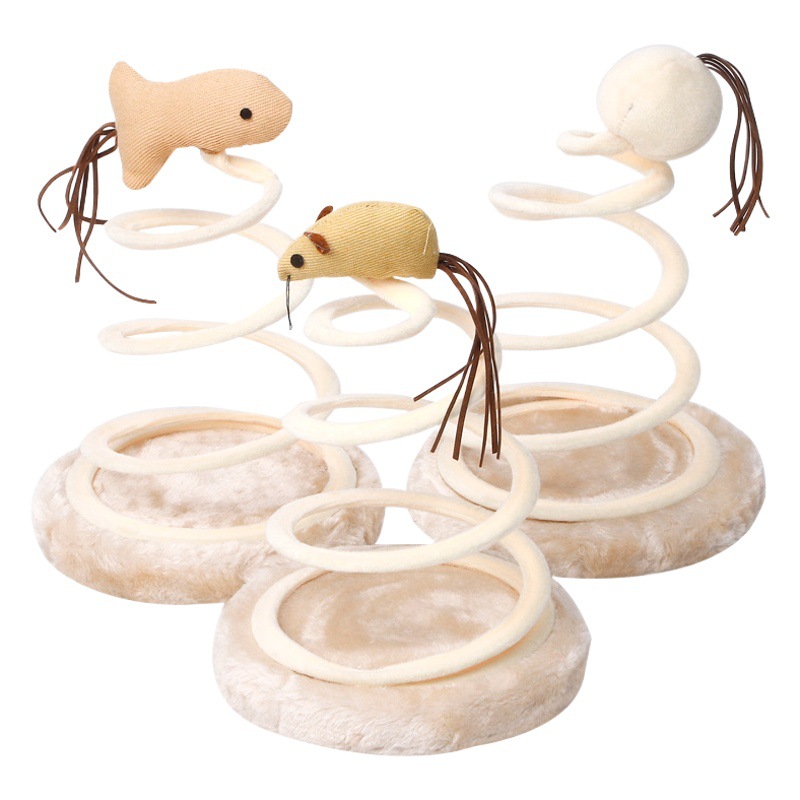 Fábrica al por mayor de felpa placa de resorte divertido gato de juguete ratón espiral alambre de acero Primavera de lino disco de juguete del gato