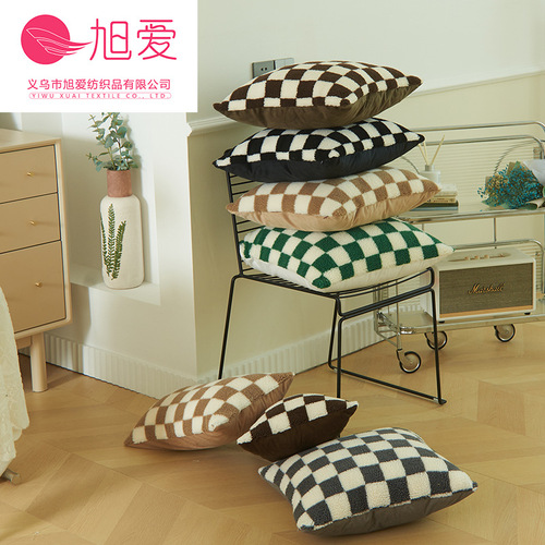 Carefully selected Xu Ai multi-color checkerboard lamb velvet pillow living room sofa cushion cover waist pillow with core/without core