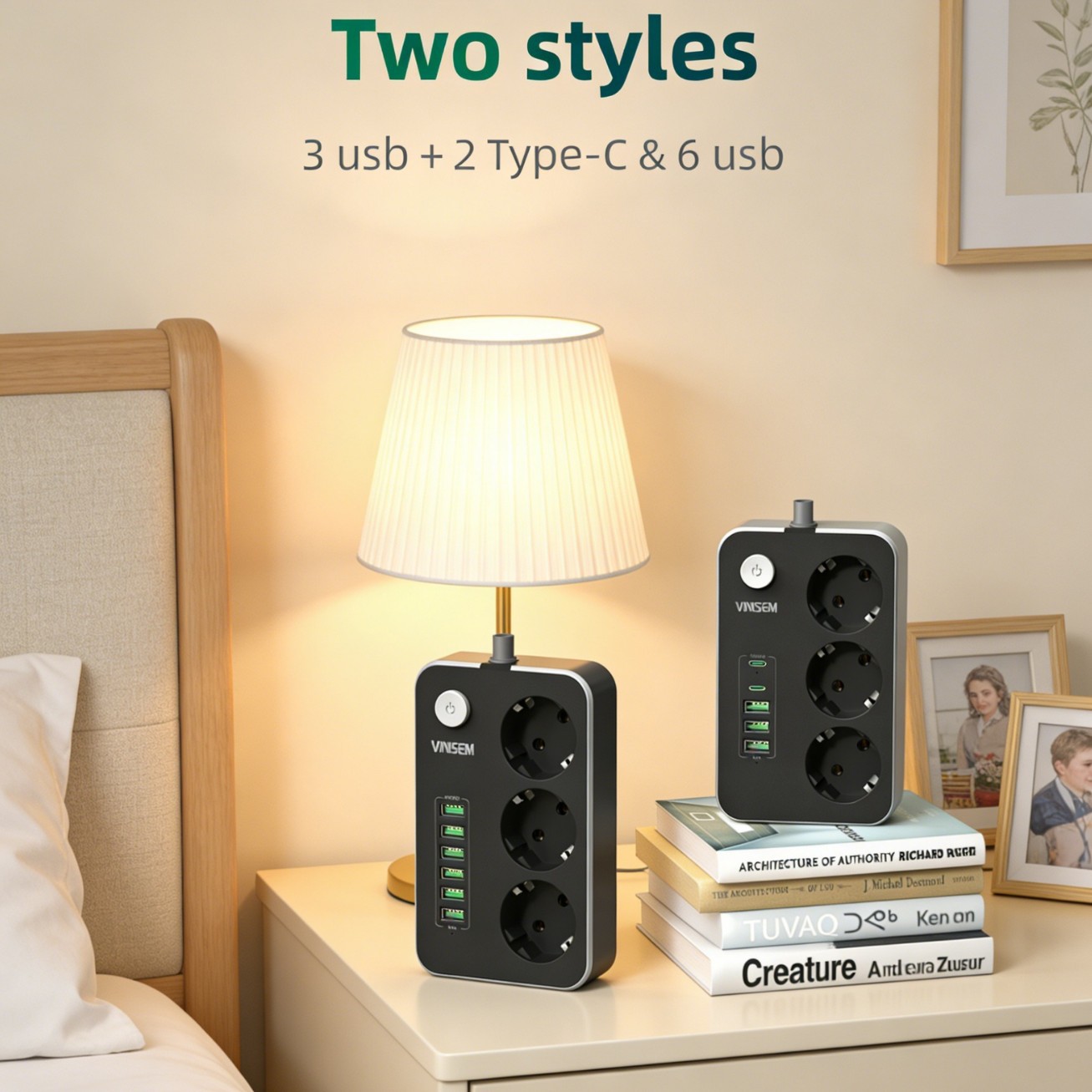 跨境欧洲欧规多功能智能插排3USB+2Type-C多口快充插座家用接线板