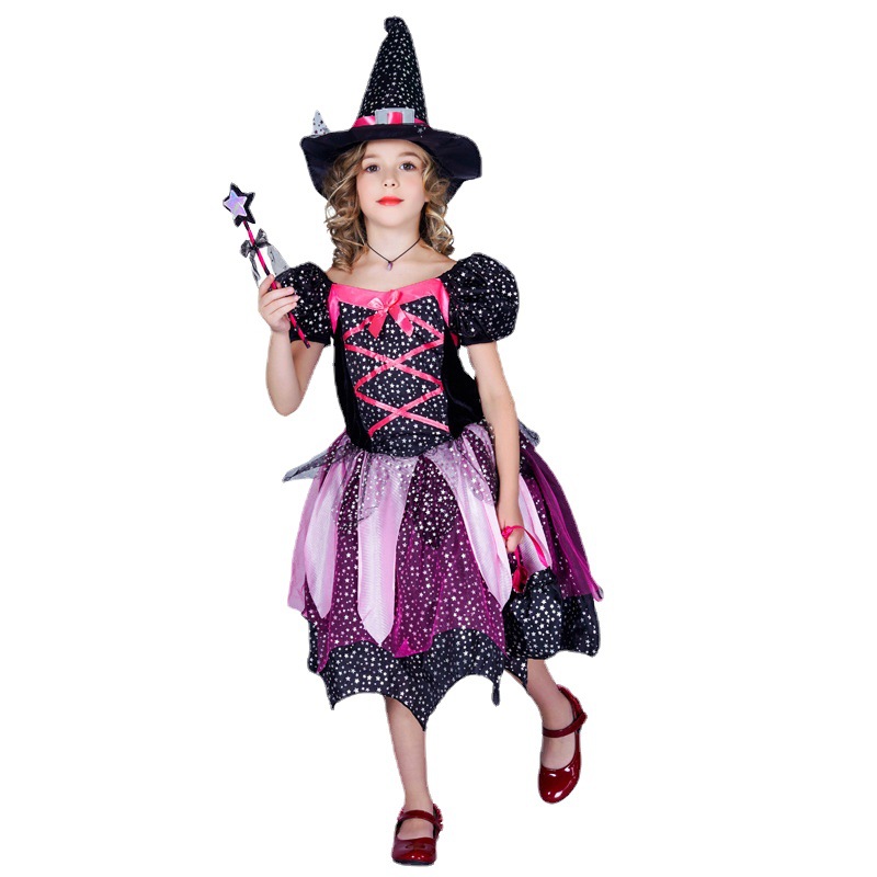 Traje de Halloween estrella hilado niño bruja vestido partido traje distribución al por mayor