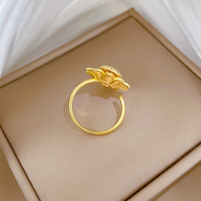 Anello girevole a forma di girasole, regolabile, gioiello semplice, anello giapponese, anello per coppie_voghion.com