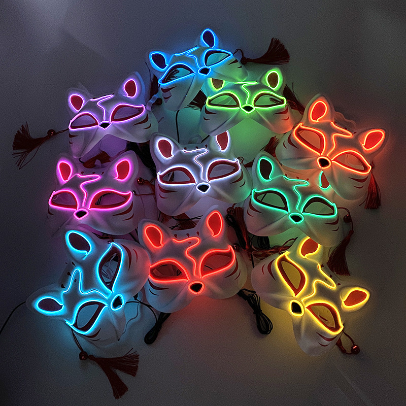 Luminoso LED máscara de zorro japonés máscara rave traje anime media cara gato máscara fiesta esquina