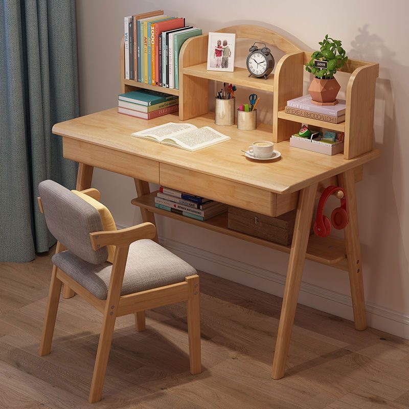 Bookshelf with Drawers, Home Office Desk, Computer Desk, Writing Desk for Primary and Secondary School Students, Movable Desk, Solid Wood Study Desk
