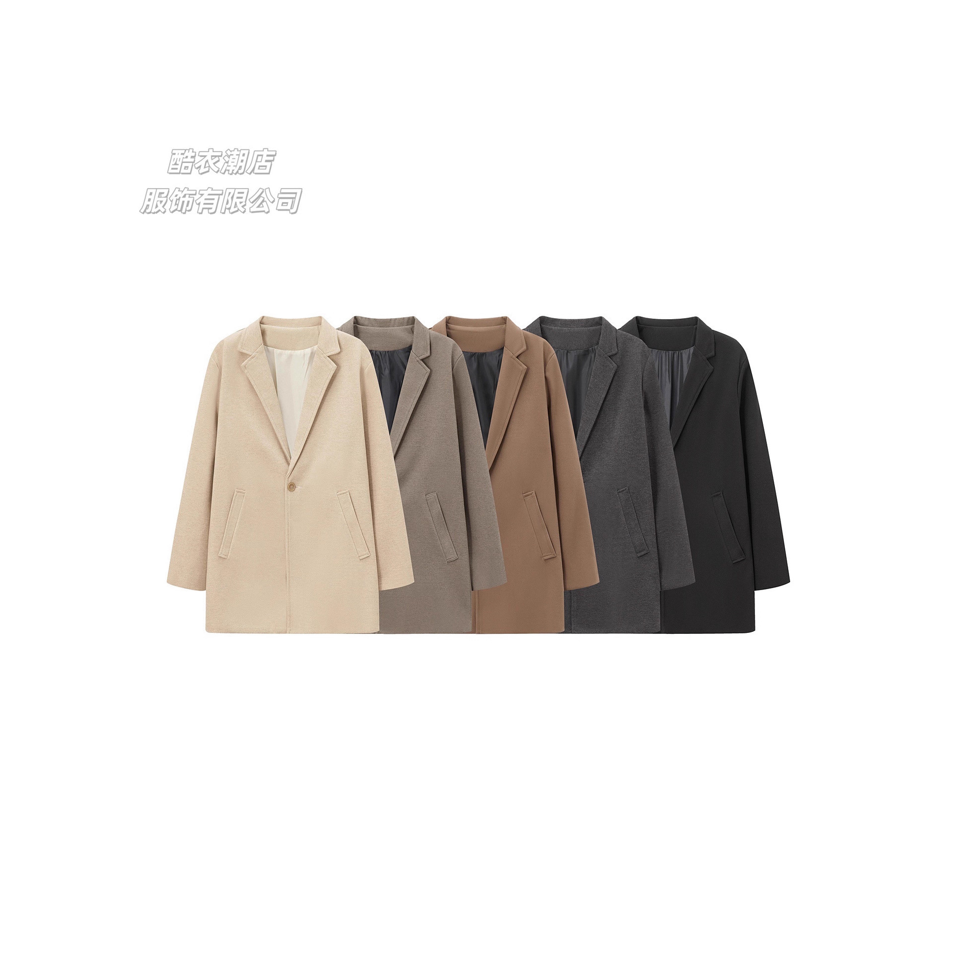 跨境热卖秋冬新款男士轻熟风休闲西服男单西潮牌中长款毛呢外套男