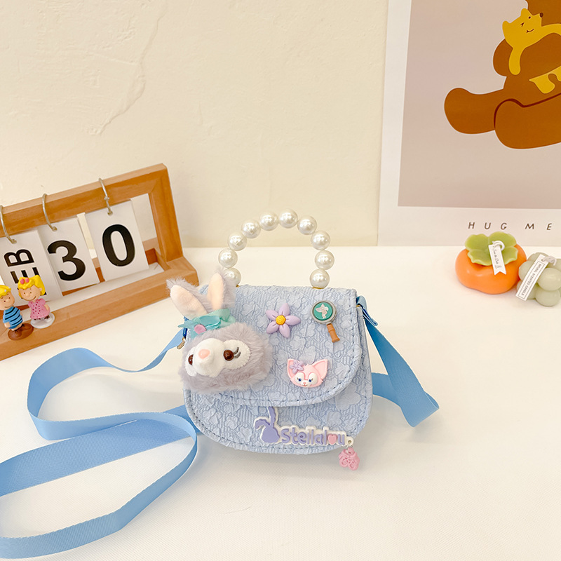 Bolso oblicuo de los niños de estilo coreano princesa estilo occidental bolso de hombro de dibujos animados conejito perla bolso niñas fuera monedero