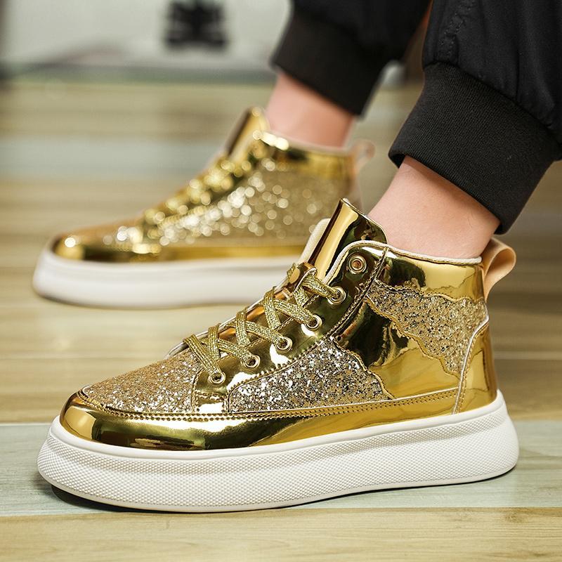 Fashionable All-Season Boutique Mirror Sequin Trendy Mid-Top Versatile Men's Sneakers Comfortable Men's Casual Shoes