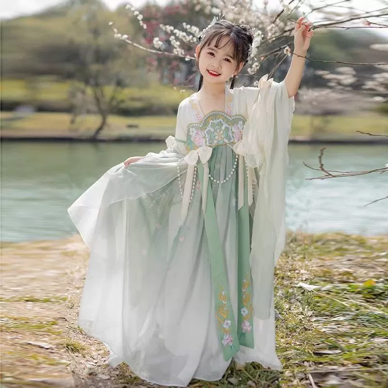 Hanfu Girl 2025 Летний стиль супер фея Костюм Дети 2025 Новый костюм Тан маленькая девочка фея платье
