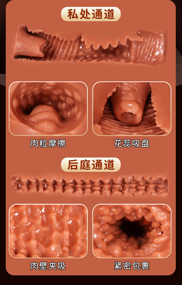 Jiuai Manual Male Masturbator Cup in TPE with Inverted Mold Design, Brown — detail image 4
