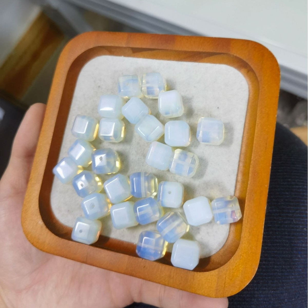 蛋白石方糖裸石上下通孔手串diy饰品配件手工材料手链天然水晶女