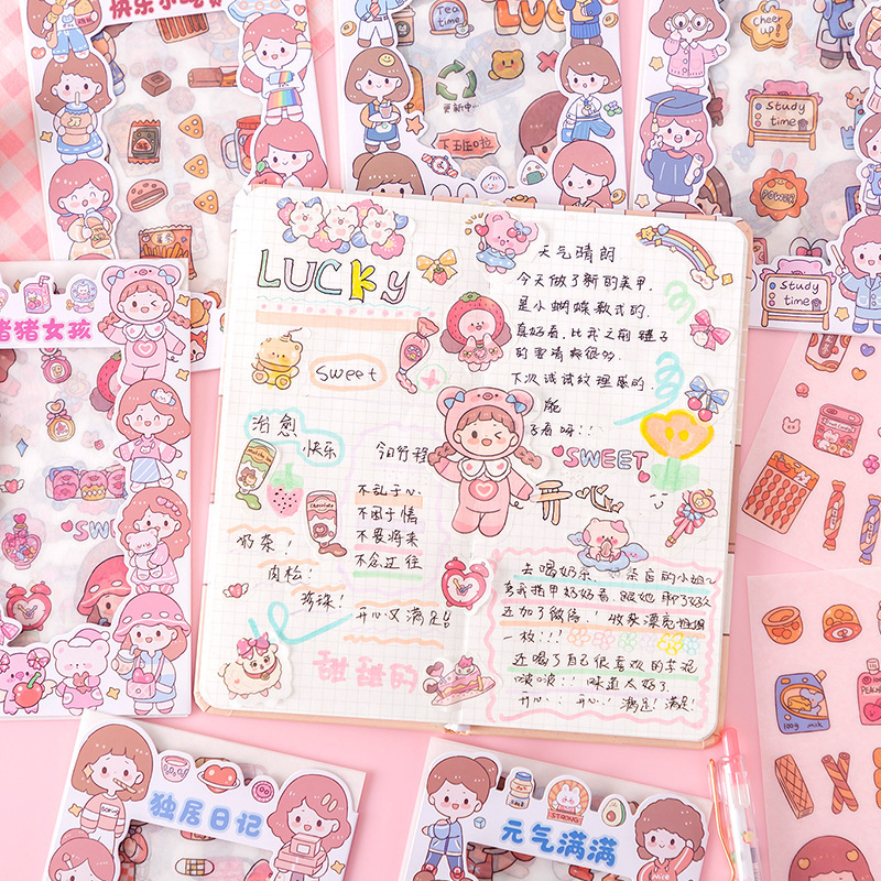 Serie diaria de Anxiaoran de diario y pegatinas de papel 4 piezas en DIY diario álbum material decorativo papelería pegatinas