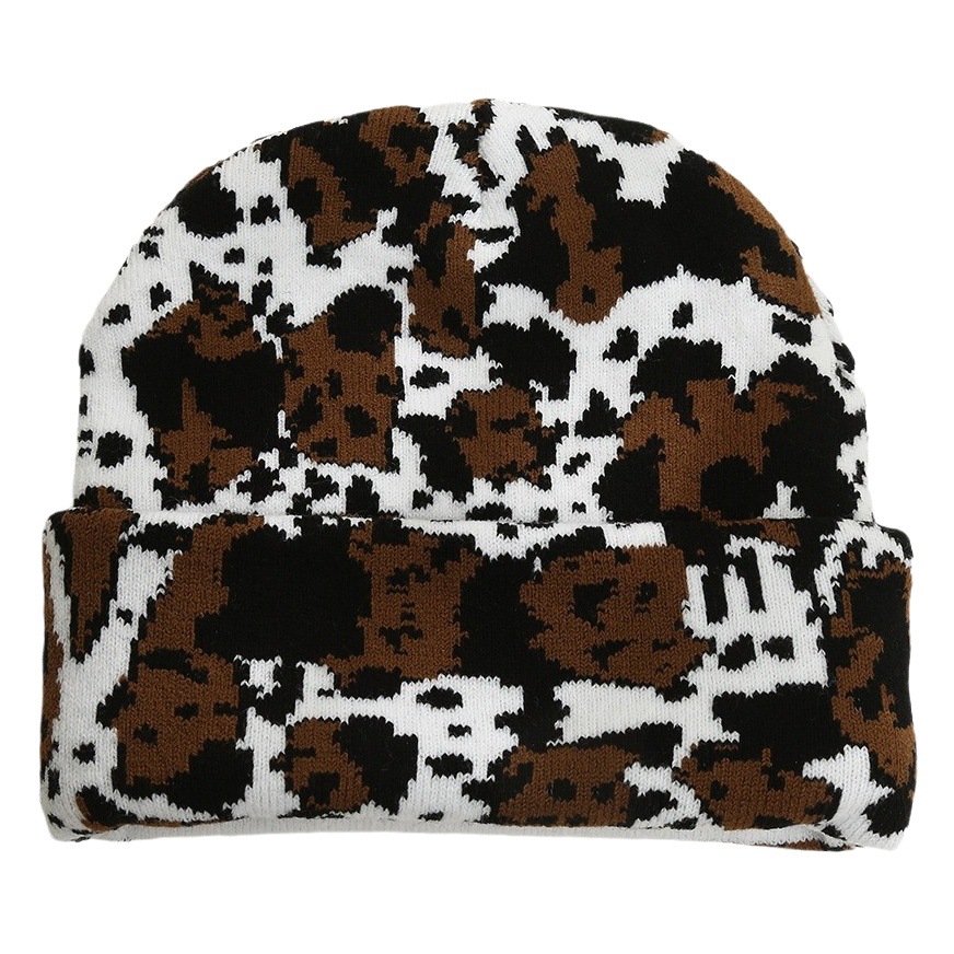 Warm Hat Autumn and Winter Thickened Ear Protection Knitted Hat Dairy Hip Hop Leopard Cow Knitted Hat Jacquard Wool Hat