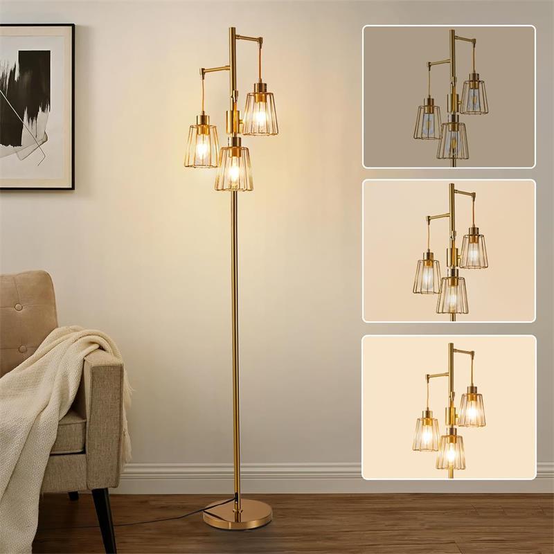 Living room floor lamp in American retro farmhouse style, mid-century iron art, three-head stepless dimming tree-shaped bedroom floor lamp Living room floor lamp in American retro farmhouse style, mid-century iron art, three-head stepless dimming tree-shaped bedroom floor lamp