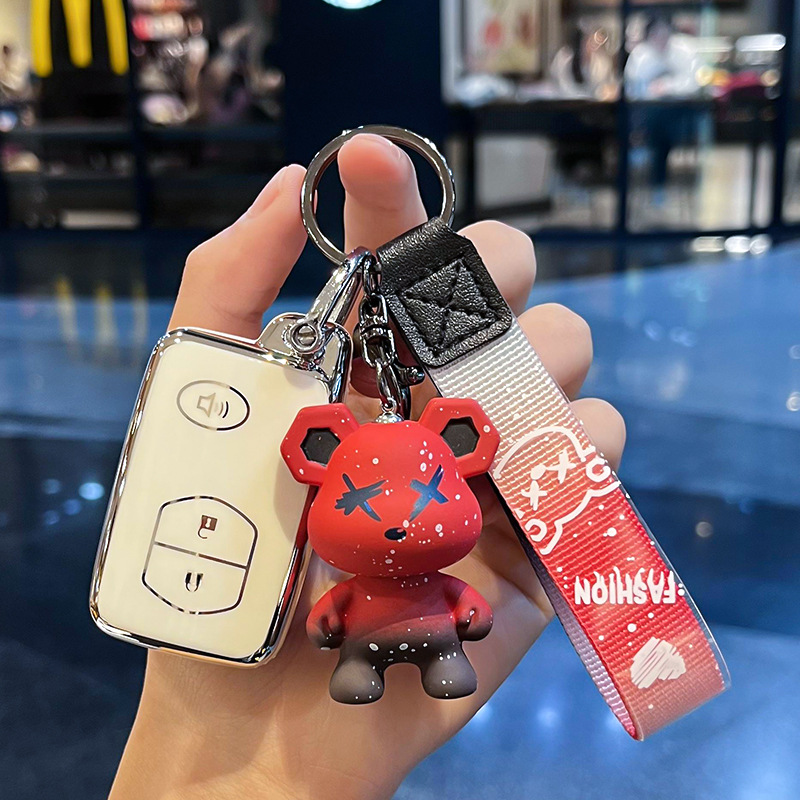 도요타 I-스마트 3 키 혼 [싱글 쉘 화이트] + 레드 폭력 곰 펜던트