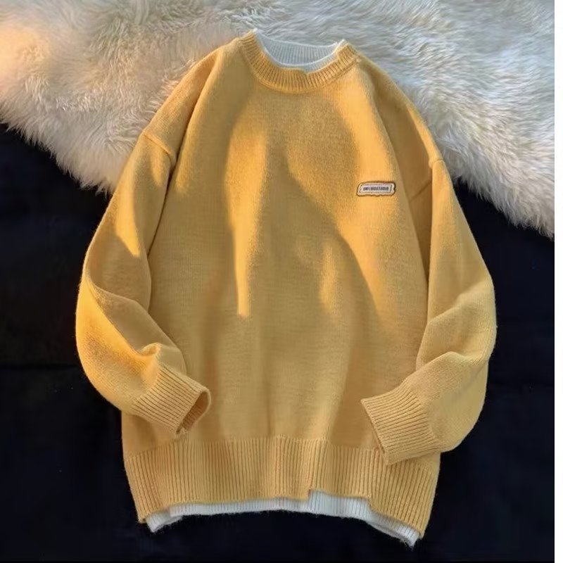 Pull à capuche en tricot de couleur unie polyvalent à col rond pour garçons, automne et hiver, nouveau style, marque tendance_voghion.com