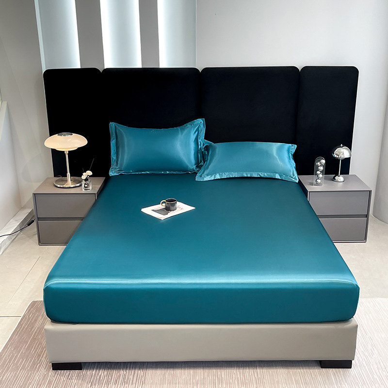Foreign Trade Washed Silk Waterproof Fitted Sheet, Urine Barrier Bed Sheet, Mattress Protector, Solid Color Soft Mat Three-Piece Set for Double Bed