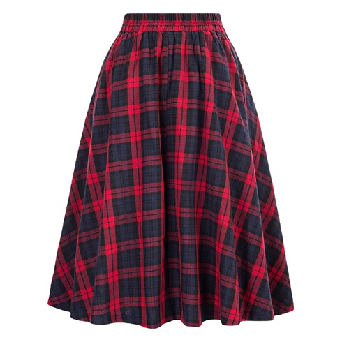 European and American Wish Foreign Trade High-Waisted Plaid Flared Skirt Autumn and Winter Fashion Women's Plaid Elastic-Waist A-Line Skirt