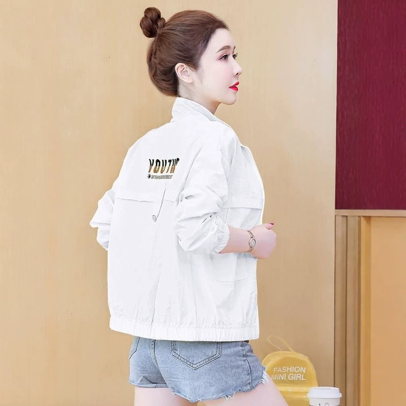 2026 Spring/Summer New Solid Color Printed Age-Reducing Korean Style Jacket, Loose Fit, Plus Size, Thin, Slimming, Stand Collar, Sun Protection Shirt