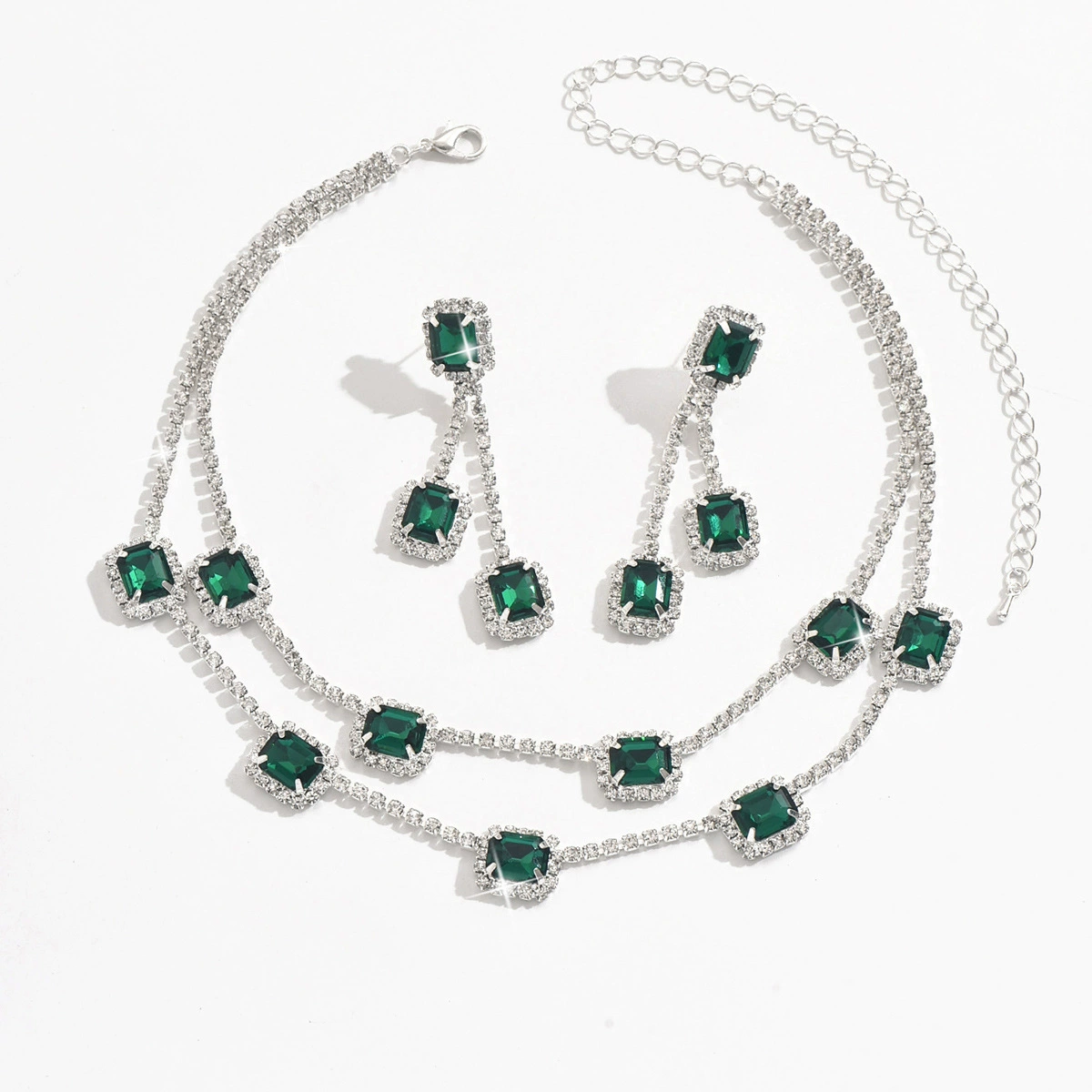 Square multicoloured necklace, earrings, set, Amazon, light luxury style, 2 piece set