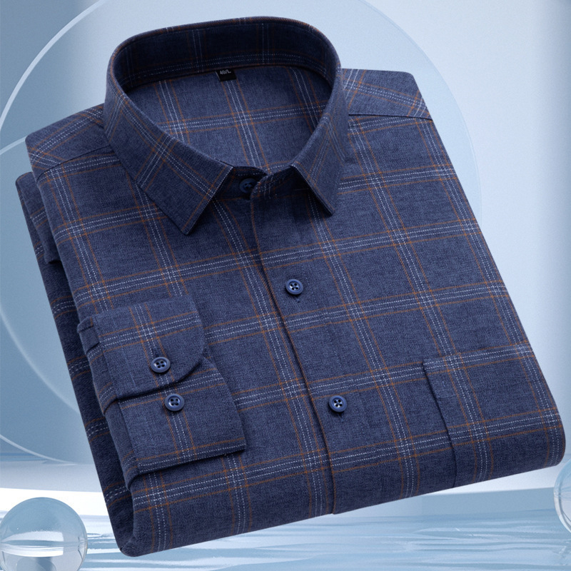 Brand Brushed Plaid Shirt Men's Long-Sleeved Spring and Autum Middle-Aged Business Casual Stripesd Trendyy Casual Men's Shirt