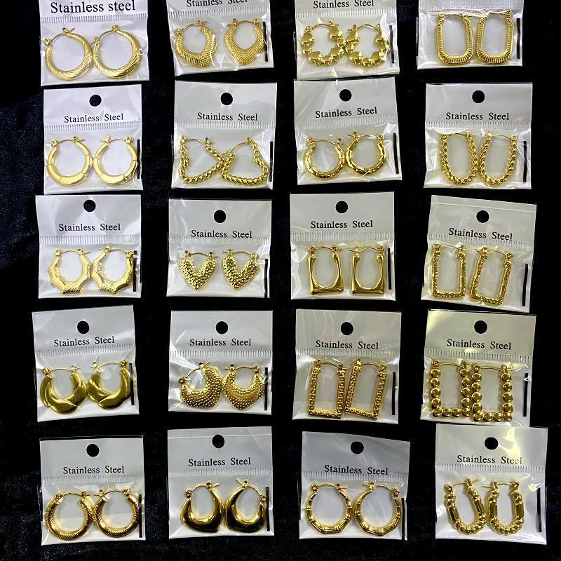 Cross-Border Hot-Selling Geometric Asymmetrical Hammered Stainless Steel Oil Pressure Earrings Simple and Versatile 18K Gold Plated Oil Pressure Earrings Cross-Border Hot-Selling Geometric Asymmetrical Hammered Stainless Steel Oil Pressure Earrings Simple and Versatile 18K Gold Plated Oil Pressure Earrings
