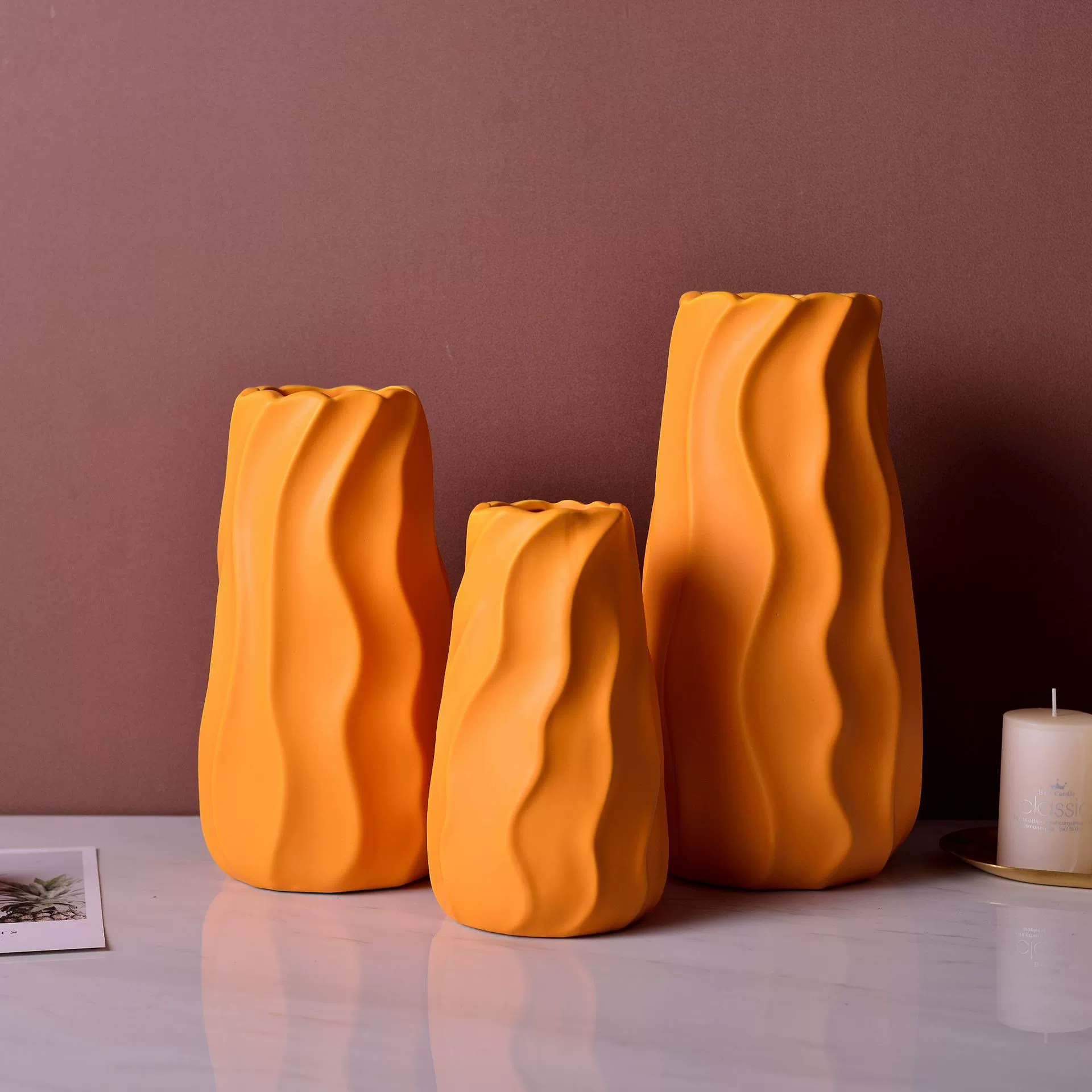 Белый, зеленый, розовый глиняный вазa Yuguang Morandi трехместная декоративная посуда цветочное ремесло украшение