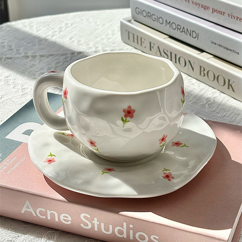 Esmalte coreano pintado a mano taza de café de cerámica con platos de alto valor de marca de rayas de taza de agua de lattes