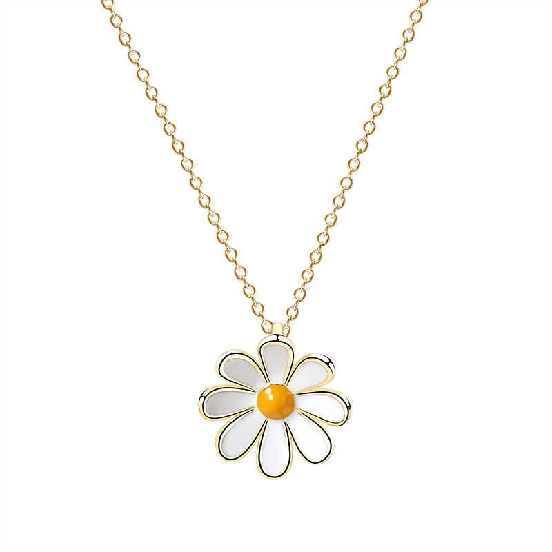 S Silber Koreanische Ausgabe Daisy Earnail frauen Kleine Frische Sonnenblume Chrysantheme Halskette Ohrringe_voghion.com