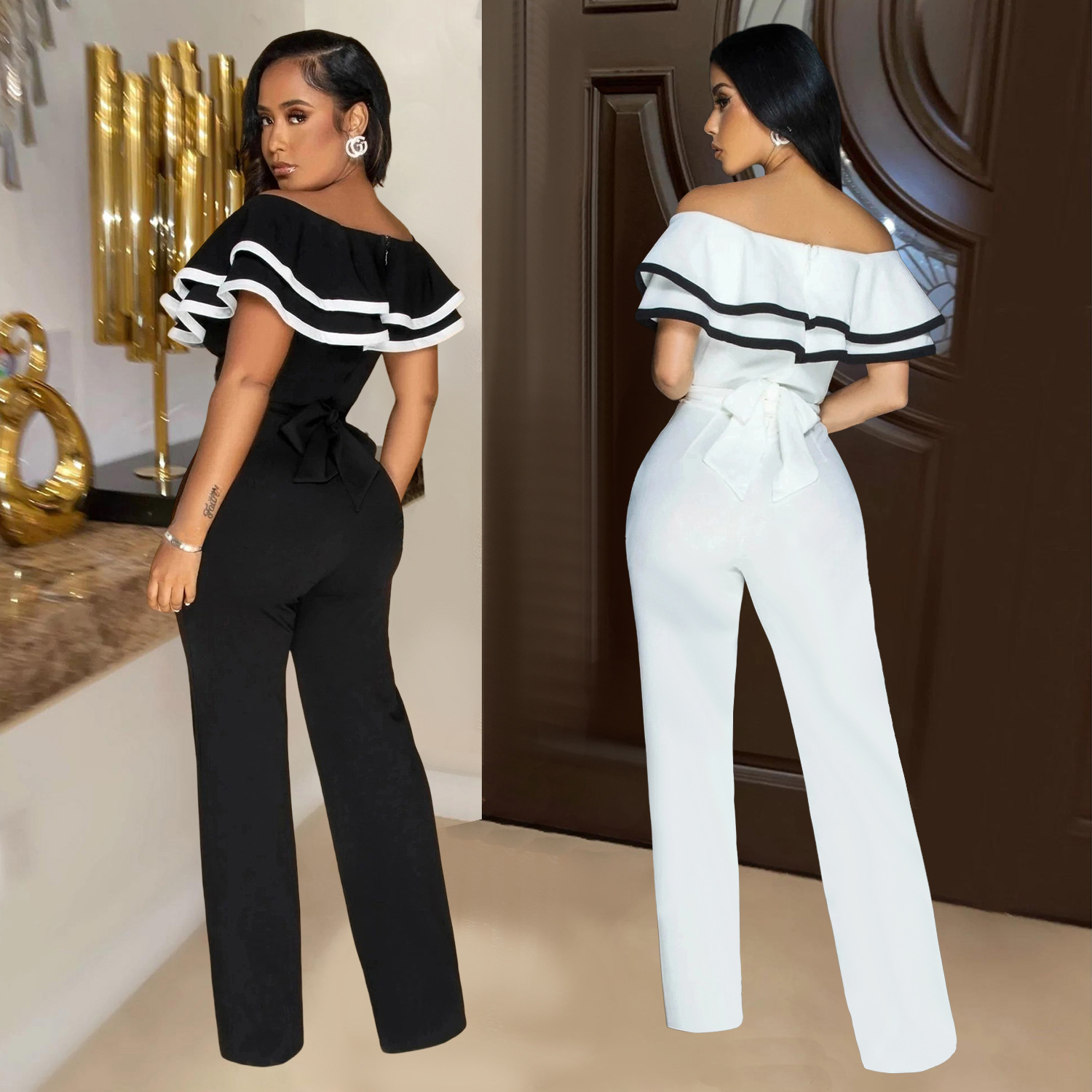 C7052 Cross-border AliExpress Amazon Estación independiente Moda europea y americana Mono sin mangas en V profundo de las mujeres Color sólido Nuevo image 3