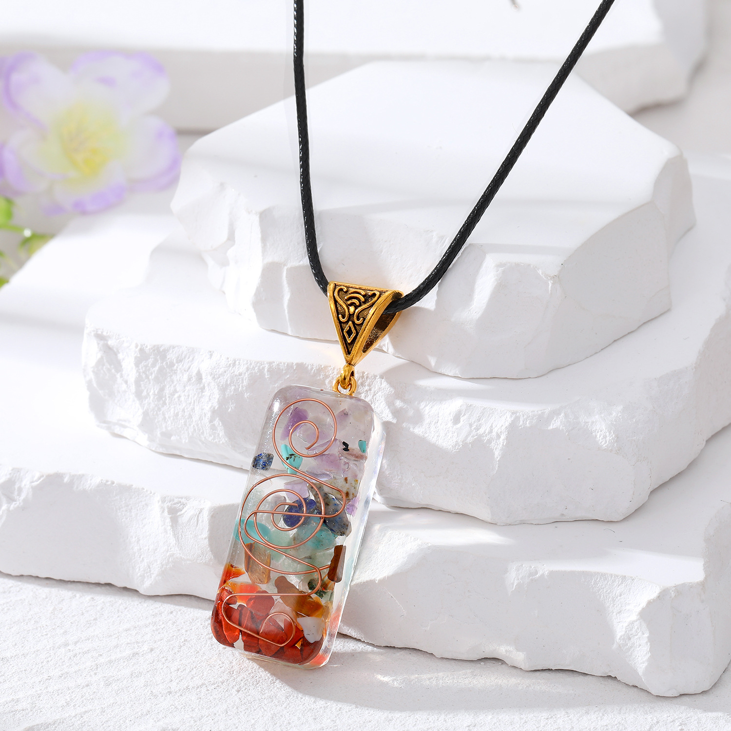 Retro Round Rectangle Resin Unisex Pendant Necklace 1 Piece